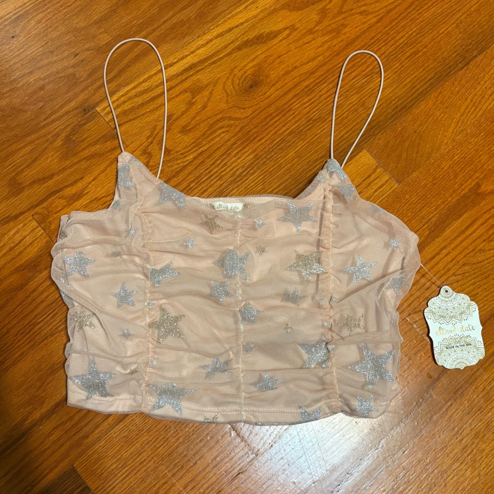Altar’d state pink tank top crop top with silver and gold stars